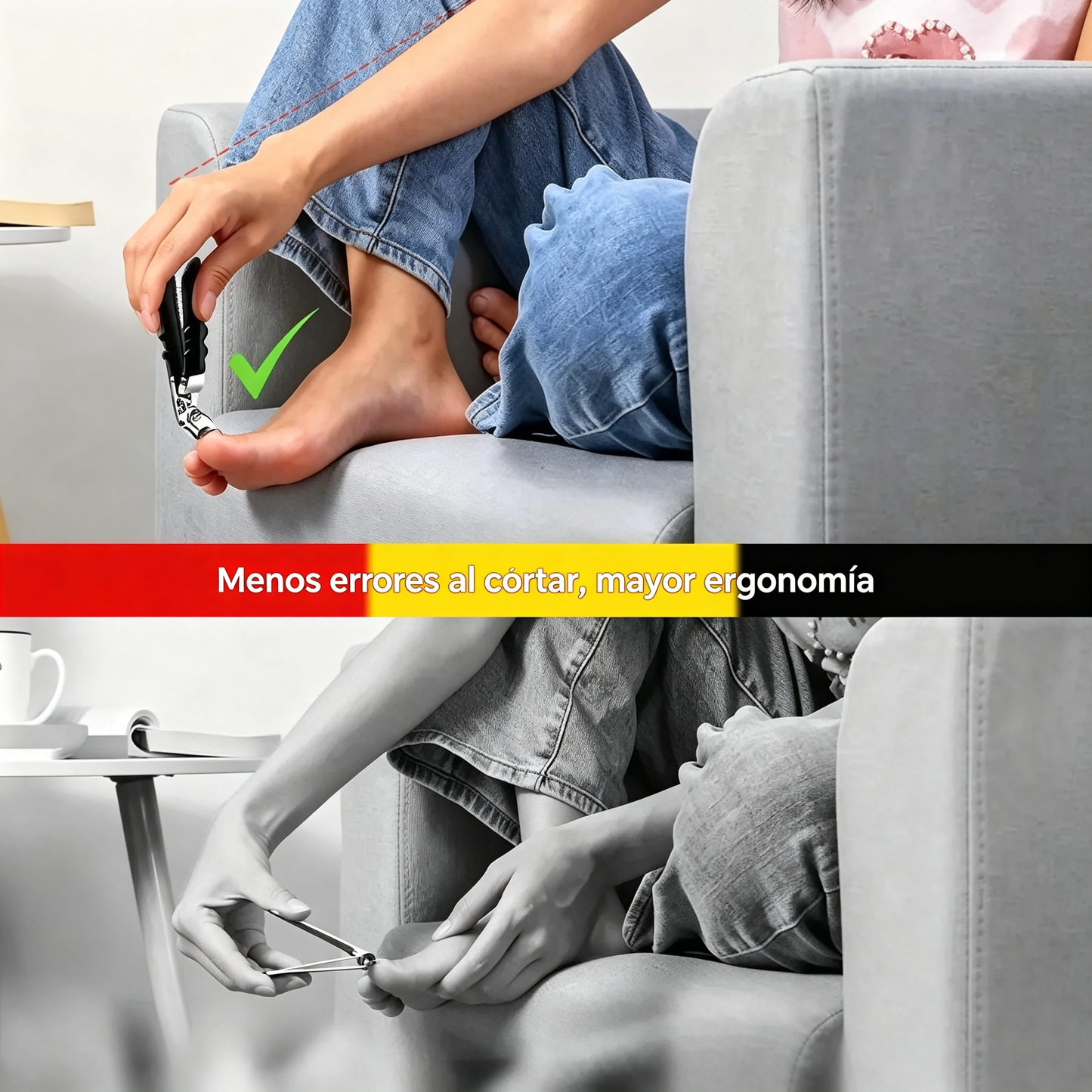Cortauñas Ergonómico de Acero Inoxidable para Ancianos – Mango Largo Antideslizante para Uñas Gruesas (Manos y Pies)